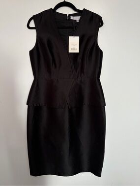 Carolina Herrera Black Sleeveless Peplum Midi Dress Cotton-Silk - 10